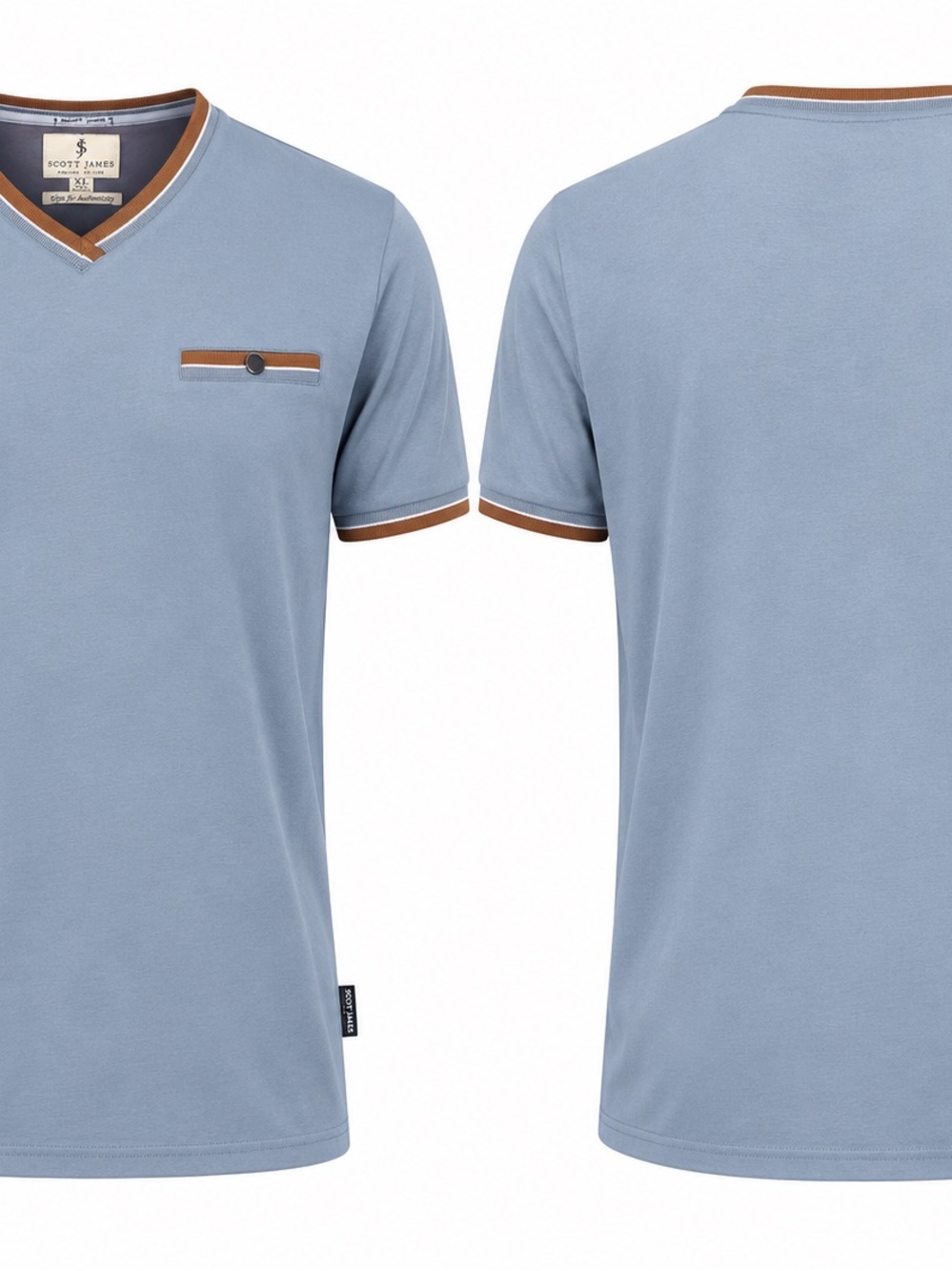 Scott James Men’s XL Light Blue V-Neck Short Sleeve Pocket T-Shirt Cotton
